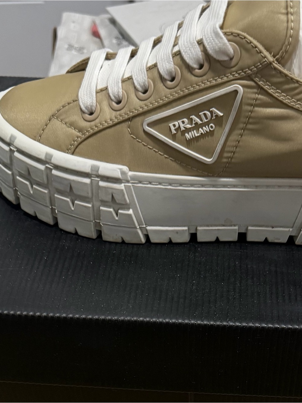Prada Women’s Tan & White Platform Sneaker